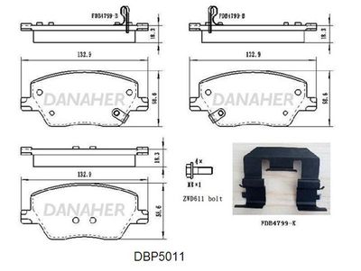 Комплект тормозных колодок, дисковый тормоз DANAHER DBP5011 для FIAT TIPO
