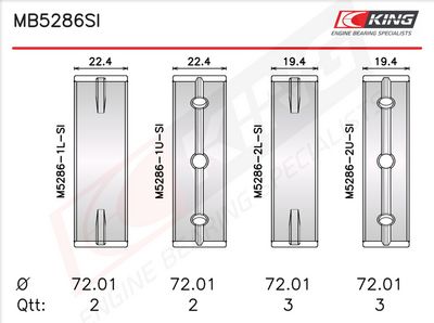 Комплект черупки на лагера на коляновия вал KING MB5286SI0.75