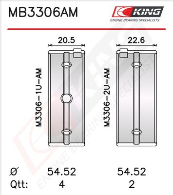 Комплект черупки на лагера на коляновия вал KING MB3306AM 030