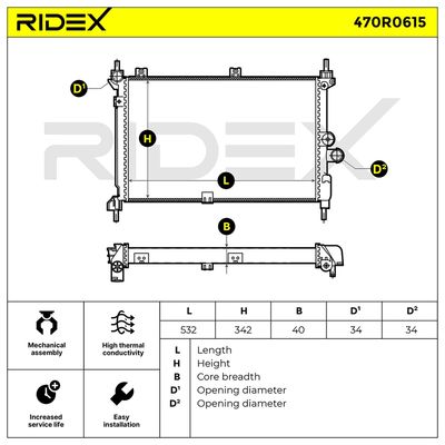 радиатор, охлаждане на двигателя RIDEX 470R0615