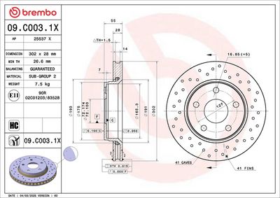 Brake disc Voor Xtra (gecoat  met een hoog koolzuurgehalte) past: JEEP WRANGLER III 2.8D/3.6/3.8 04.07-