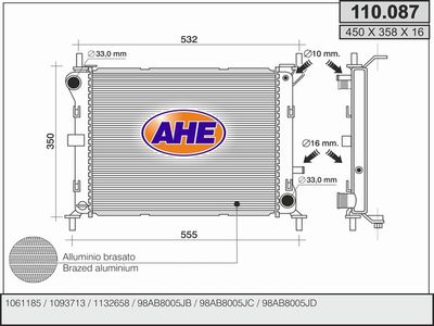 AHE 110.087 Радиатор охлаждения двигателя  для FORD FOCUS (Форд Фокус)