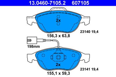 Комплект тормозных колодок, дисковый тормоз ATE 13.0460-7105.2 для LANCIA LYBRA