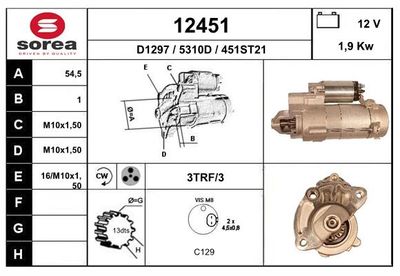 EAI 12451 Стартер  для LAND ROVER RANGE ROVER EVOQUE (L538) 2.2 D 4x4