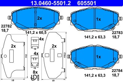 Комплект тормозных колодок, дисковый тормоз ATE 13.0460-5501.2 для TOYOTA C-HR