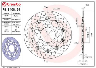 Brake disc Voor drijvend, 296/94x5mm 6x110mm, diameter bevestigingsgat 6,5mm, hoogte (tussenruimte) 0 past: HONDA CB 600F (Hornet)/600FA (Hornet ABS) 2007-2012