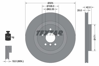 Тормозной диск TEXTAR 92318105 для JAGUAR XE