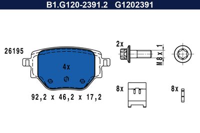 Zestaw klocków hamulcowych, hamulce tarczowe GALFER B1.G120-2391.2