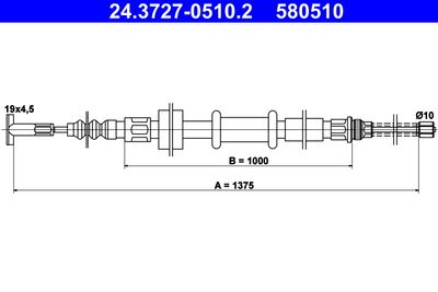 Тросик, cтояночный тормоз ATE 24.3727-0510.2 для LANCIA DELTA