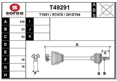 EAI T49291 Полуось в сборе для RENAULT TWINGO II (CN0_) 1.2 16V (CN04, CN0A, CN0B)