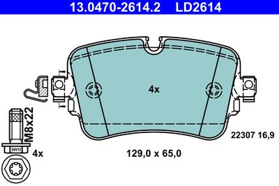 Комплект тормозных колодок, дисковый тормоз ATE 13.0470-2614.2 для AUDI A8