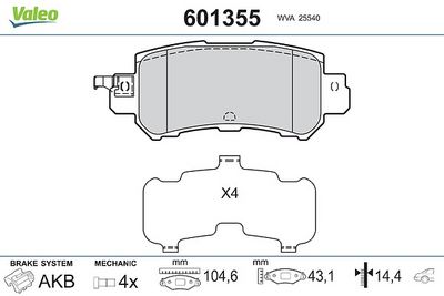 комплект спирачно феродо, дискови спирачки VALEO 601355