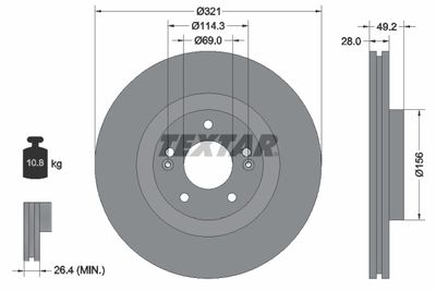 Тормозной диск TEXTAR 92242905 для HYUNDAI GRAND SANTA FE
