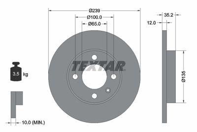 Тормозной диск TEXTAR 92010603 для AUDI 50
