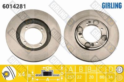 GIRLING 6014281 Тормозные диски для HYUNDAI LANTRA II универсал (J-2) 1.9 D