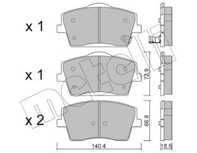 комплект спирачно феродо, дискови спирачки METELLI 22-1186-1