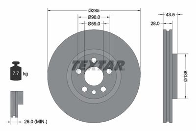 Тормозной диск TEXTAR 92115003 для PEUGEOT 807