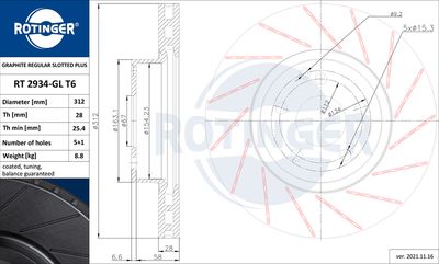 Tarcza hamulcowa ROTINGER RT 2934-GL T6