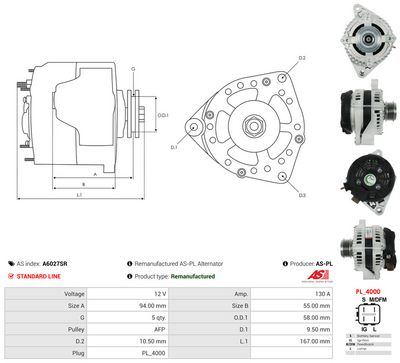 GENERATOR / ALTERNATOR AS-PL A6027SR 4