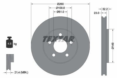 Тормозной диск TEXTAR 92271603 для CHRYSLER STRATUS