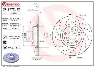Тормозной диск BREMBO 09.9772.1X для VW TAOS