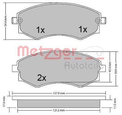 Комплект тормозных колодок, дисковый тормоз METZGER 1170394 для MITSUBISHI SANTAMO