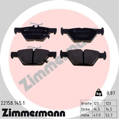 Комплект тормозных колодок, дисковый тормоз ZIMMERMANN 22158.145.1 для SUBARU LEVORG