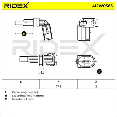 датчик, обороти на колелото RIDEX 412W0365