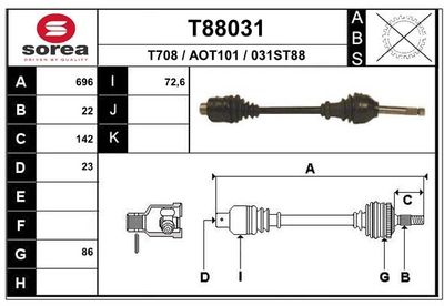Приводной вал EAI T88031 для ARO 10