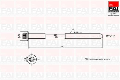 Комплект болтов головки цилидра FAI AutoParts B2111 для TOYOTA SIENNA