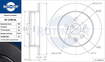 ROTINGER RT 1749-GL Тормозные диски  для LEXUS IS II (_E2_) 250 AWD (GSE25_)