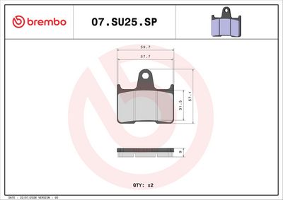 Bromsbeläggssats, skivbroms BREMBO 07SU25SP