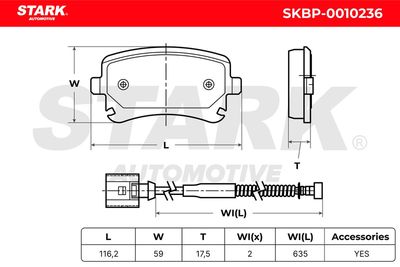комплект спирачно феродо, дискови спирачки STARK SKBP-0010236