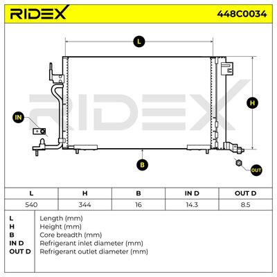 кондензатор, климатизация RIDEX 448C0034