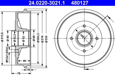 Тормозной барабан ATE 24.0220-3021.1 для RENAULT TWINGO