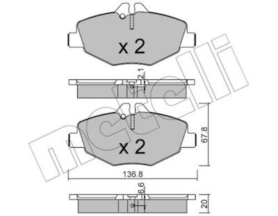 комплект спирачно феродо, дискови спирачки METELLI 22-0562-0