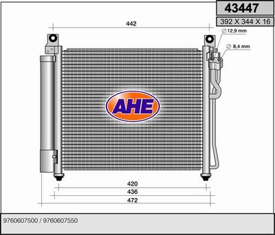 Конденсатор, кондиционер AHE 43447 для KIA PICANTO