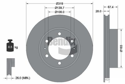 BENDIX Braking BDS1535 Тормозные диски для TOYOTA HILUX VII Пикап (_N1_, _N2_, _N3_) 3.0 D-4D 4WD (KUN26)