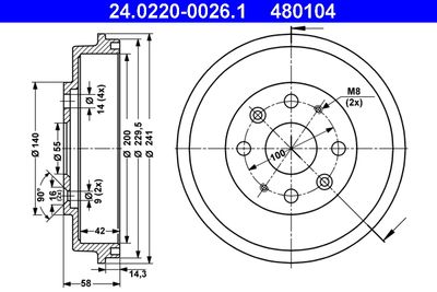 Тормозной барабан ATE 24.0220-0026.1 для MAZDA MX-3