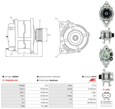GENERATOR / ALTERNATOR AS-PL A6505S 4