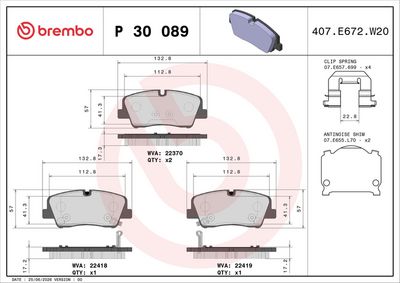 Sada brzdových platničiek kotúčovej brzdy (na jednu nápravu) BREMBO P 30 089