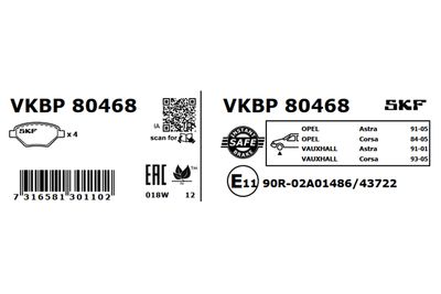 Комплект тормозных колодок, дисковый тормоз VKBP 80468