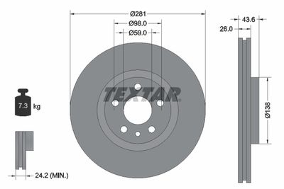 Тормозной диск TEXTAR 92074003 для CITROËN EVASION