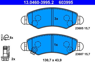 Комплект тормозных колодок, дисковый тормоз ATE 13.0460-3995.2 для SUZUKI IGNIS