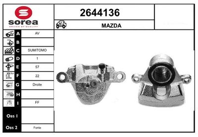 EAI 2644136 Тормозной суппорт  для MAZDA (Мазда)