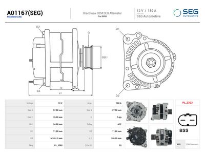 AS-PL - Alternátor BMW , A01167(SEG)
