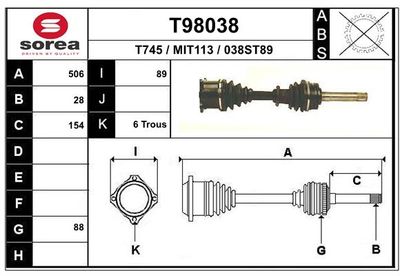 Приводной вал EAI T98038 для MITSUBISHI PAJERO