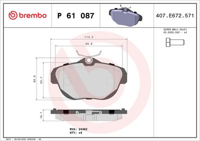 Комплект тормозных колодок, дисковый тормоз P 61 087