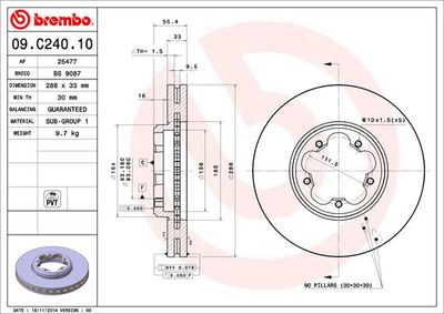 Тормозной диск BREMBO 09.C240.10 для FORD TOURNEO