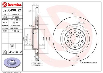 Тормозной диск BREMBO 09.C498.21 для ALFA ROMEO GIULIA
